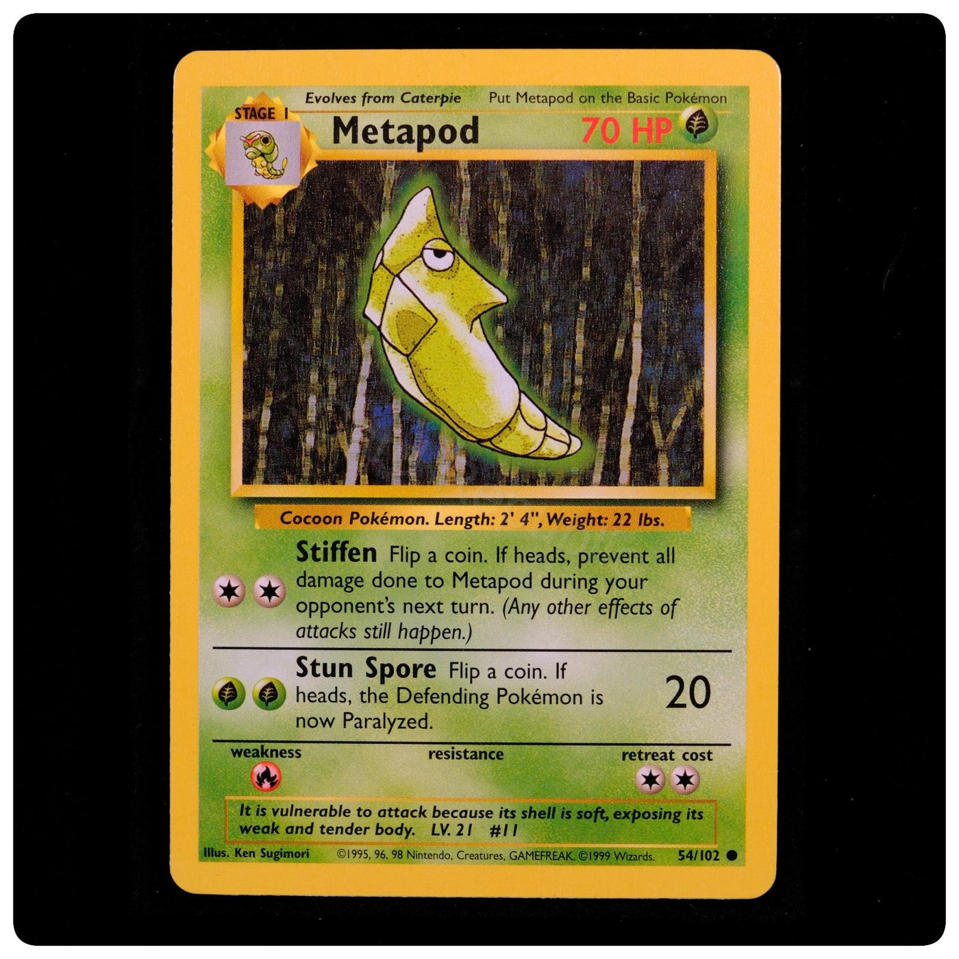 Metapod 54/102 Common - Base Set Unlimited 1999 Pokemon - Ken Sugimori - NM