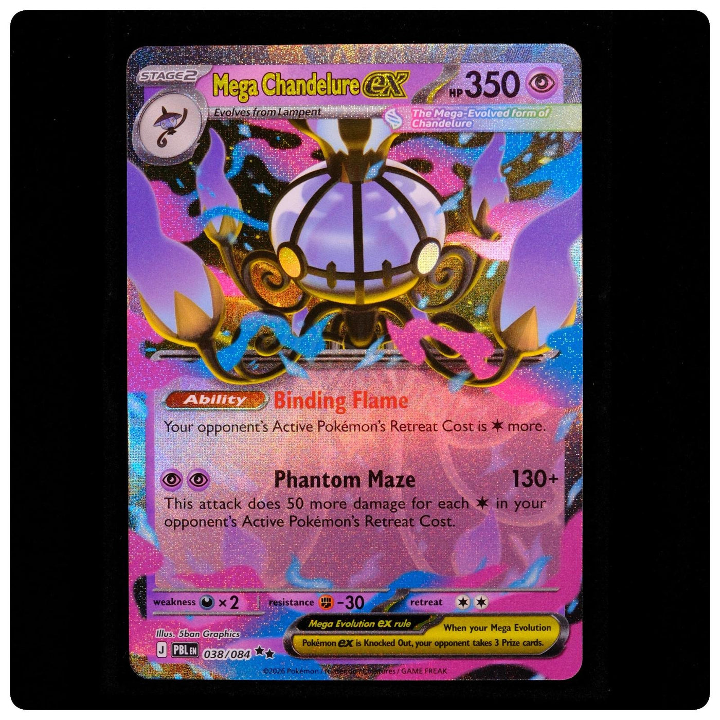 Mega Chandelure ex 038/084 - Pitch Black Pokemon Holo - 5ban Graphics - NM