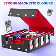 Trading Card Storage Box with Commander Display, 5-Row Deck Case with Removable Lid; 3900+ Card Deck Box for MTG TCG Sports, 5 Toploaders, 5 Stoppers, 48 Dividers,1 Dice Tray