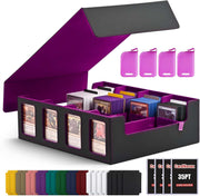 Trading Card Storage Box with Commander Display, 5-Row Deck Case with Removable Lid; 3900+ Card Deck Box for MTG TCG Sports, 5 Toploaders, 5 Stoppers, 48 Dividers,1 Dice Tray