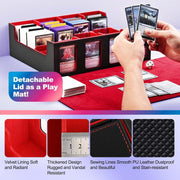 Trading Card Storage Box with Commander Display, 5-Row Deck Case with Removable Lid; 3900+ Card Deck Box for MTG TCG Sports, 5 Toploaders, 5 Stoppers, 48 Dividers,1 Dice Tray