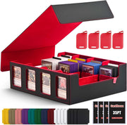 Trading Card Storage Box with Commander Display, 5-Row Deck Case with Removable Lid; 3900+ Card Deck Box for MTG TCG Sports, 5 Toploaders, 5 Stoppers, 48 Dividers,1 Dice Tray