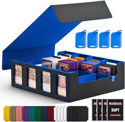 Trading Card Storage Box with Commander Display, 5-Row Deck Case with Removable Lid; 3900+ Card Deck Box for MTG TCG Sports, 5 Toploaders, 5 Stoppers, 48 Dividers,1 Dice Tray