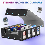 Trading Card Storage Box with Commander Display, 5-Row Deck Case with Removable Lid; 3900+ Card Deck Box for MTG TCG Sports, 5 Toploaders, 5 Stoppers, 48 Dividers,1 Dice Tray
