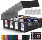 Trading Card Storage Box with Commander Display, 5-Row Deck Case with Removable Lid; 3900+ Card Deck Box for MTG TCG Sports, 5 Toploaders, 5 Stoppers, 48 Dividers,1 Dice Tray