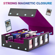 Trading Card Storage Box with Commander Display, 5-Row Deck Case with Removable Lid; 3900+ Card Deck Box for MTG TCG Sports, 5 Toploaders, 5 Stoppers, 48 Dividers,1 Dice Tray