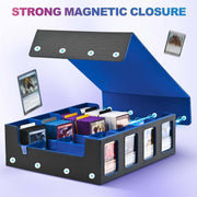Trading Card Storage Box with Commander Display, 5-Row Deck Case with Removable Lid; 3900+ Card Deck Box for MTG TCG Sports, 5 Toploaders, 5 Stoppers, 48 Dividers,1 Dice Tray