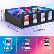 Trading Card Storage Box with Commander Display, 5-Row Deck Case with Removable Lid; 3900+ Card Deck Box for MTG TCG Sports, 5 Toploaders, 5 Stoppers, 48 Dividers,1 Dice Tray