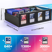 Trading Card Storage Box with Commander Display, 5-Row Deck Case with Removable Lid; 3900+ Card Deck Box for MTG TCG Sports, 5 Toploaders, 5 Stoppers, 48 Dividers,1 Dice Tray