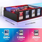 Trading Card Storage Box with Commander Display, 5-Row Deck Case with Removable Lid; 3900+ Card Deck Box for MTG TCG Sports, 5 Toploaders, 5 Stoppers, 48 Dividers,1 Dice Tray