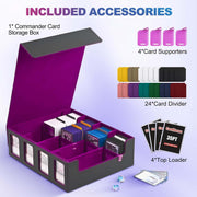 Trading Card Storage Box with Commander Display, 5-Row Deck Case with Removable Lid; 3900+ Card Deck Box for MTG TCG Sports, 5 Toploaders, 5 Stoppers, 48 Dividers,1 Dice Tray