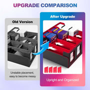 Trading Card Storage Box with Commander Display, 5-Row Deck Case with Removable Lid; 3900+ Card Deck Box for MTG TCG Sports, 5 Toploaders, 5 Stoppers, 48 Dividers,1 Dice Tray