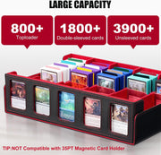 Trading Card Storage Box with Commander Display, 5-Row Deck Case with Removable Lid; 3900+ Card Deck Box for MTG TCG Sports, 5 Toploaders, 5 Stoppers, 48 Dividers,1 Dice Tray