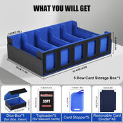 Trading Card Storage Box with Commander Display, 5-Row Deck Case with Removable Lid; 3900+ Card Deck Box for MTG TCG Sports, 5 Toploaders, 5 Stoppers, 48 Dividers,1 Dice Tray