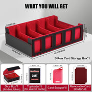 Trading Card Storage Box with Commander Display, 5-Row Deck Case with Removable Lid; 3900+ Card Deck Box for MTG TCG Sports, 5 Toploaders, 5 Stoppers, 48 Dividers,1 Dice Tray