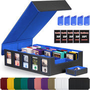 Trading Card Storage Box with Commander Display, 5-Row Deck Case with Removable Lid; 3900+ Card Deck Box for MTG TCG Sports, 5 Toploaders, 5 Stoppers, 48 Dividers,1 Dice Tray