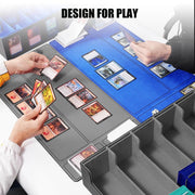 Trading Card Storage Box with Commander Display, 5-Row Deck Case with Removable Lid; 3900+ Card Deck Box for MTG TCG Sports, 5 Toploaders, 5 Stoppers, 48 Dividers,1 Dice Tray