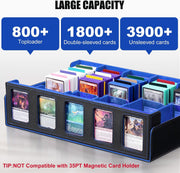 Trading Card Storage Box with Commander Display, 5-Row Deck Case with Removable Lid; 3900+ Card Deck Box for MTG TCG Sports, 5 Toploaders, 5 Stoppers, 48 Dividers,1 Dice Tray