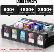 Trading Card Storage Box with Commander Display, 5-Row Deck Case with Removable Lid; 3900+ Card Deck Box for MTG TCG Sports, 5 Toploaders, 5 Stoppers, 48 Dividers,1 Dice Tray