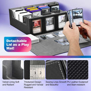 Trading Card Storage Box with Commander Display, 5-Row Deck Case with Removable Lid; 3900+ Card Deck Box for MTG TCG Sports, 5 Toploaders, 5 Stoppers, 48 Dividers,1 Dice Tray