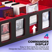 Trading Card Storage Box with Commander Display, 5-Row Deck Case with Removable Lid; 3900+ Card Deck Box for MTG TCG Sports, 5 Toploaders, 5 Stoppers, 48 Dividers,1 Dice Tray