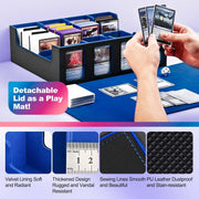 Trading Card Storage Box with Commander Display, 5-Row Deck Case with Removable Lid; 3900+ Card Deck Box for MTG TCG Sports, 5 Toploaders, 5 Stoppers, 48 Dividers,1 Dice Tray