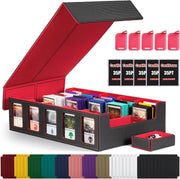Trading Card Storage Box with Commander Display, 5-Row Deck Case with Removable Lid; 3900+ Card Deck Box for MTG TCG Sports, 5 Toploaders, 5 Stoppers, 48 Dividers,1 Dice Tray