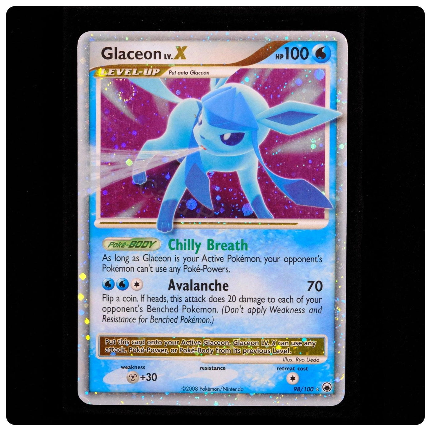 Glaceon LV.X 98/100 Holo LV.X Rare - Majestic Dawn 2008 Pokemon - Ryo Ueda - LP