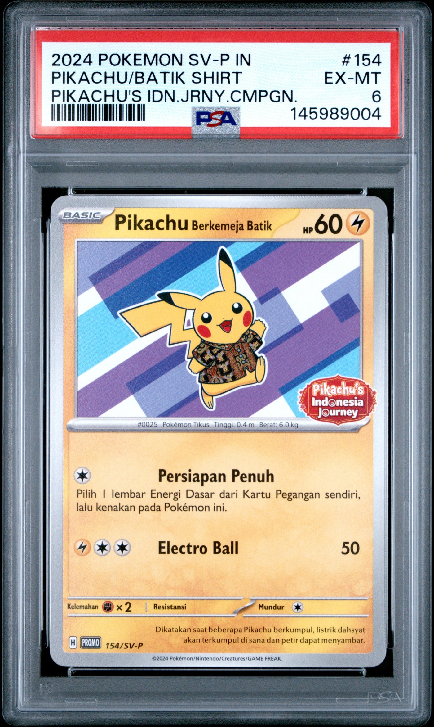 Pikachu In Batik Shirt 154 Pikachu's Indonesia Journey Cmpgn - Pokemon - PSA 6
