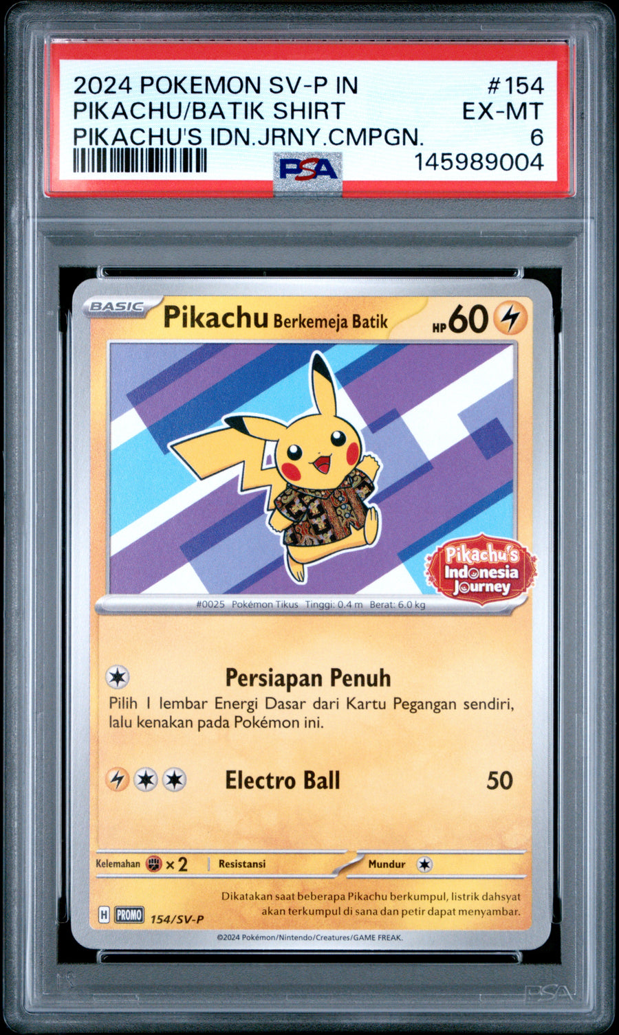 Pikachu In Batik Shirt 154 Pikachu's Indonesia Journey Cmpgn - Pokemon - PSA 6