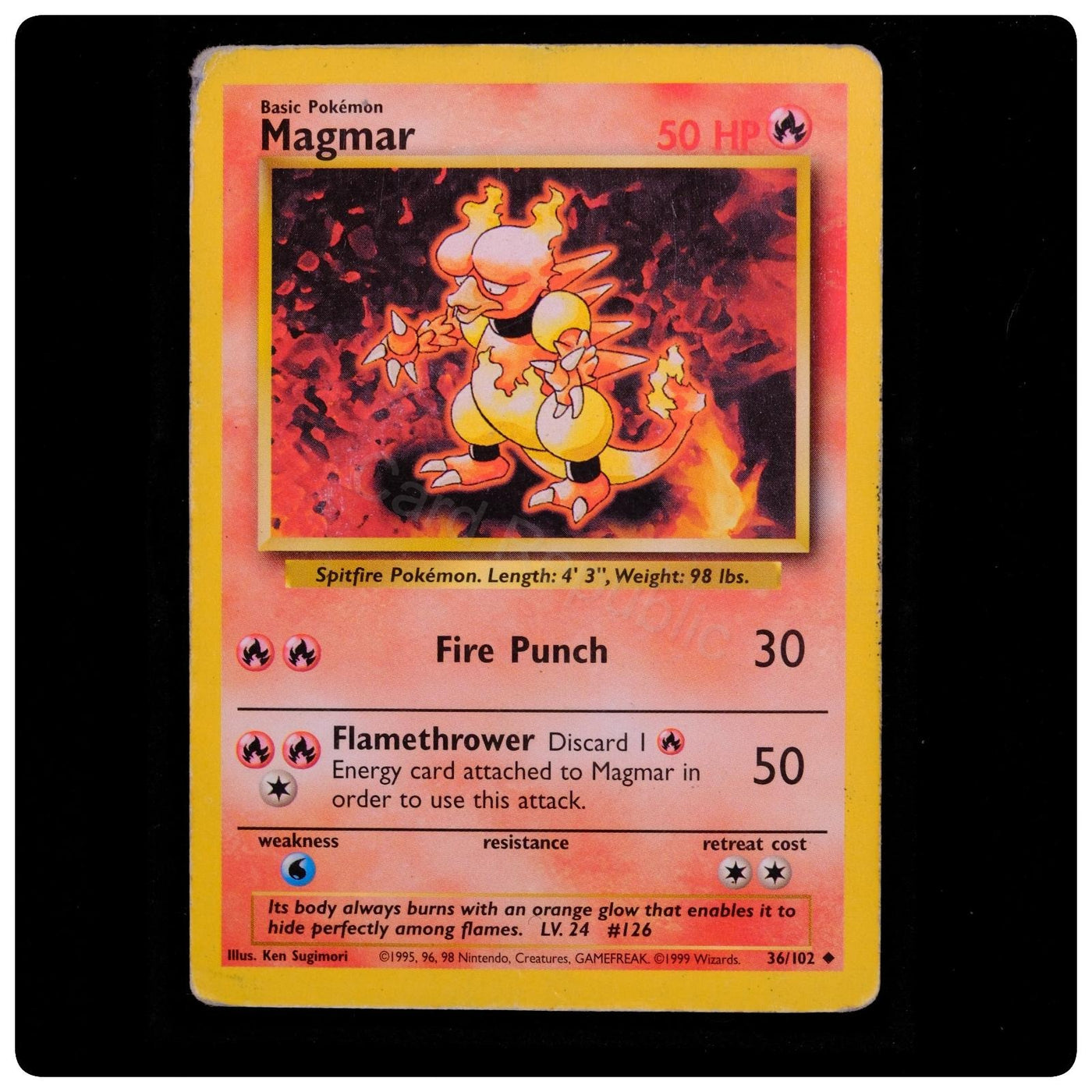 Magmar 36/102 Uncommon - Base Set Unlimited 1999 Pokemon - Ken Sugimori - DMG